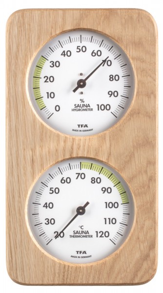 TFA Sauna Thermo Hygrometer Haar-Synthetik-Werk massiver Holzrahmen Eiche oder Abachi